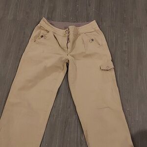 Beige Straight-Leg Work Pants